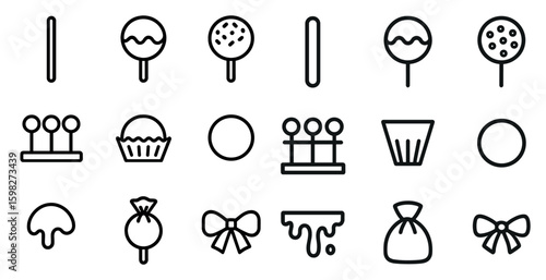 Candy and sweets icons set – outline, linear, dessert and confectionery symbols