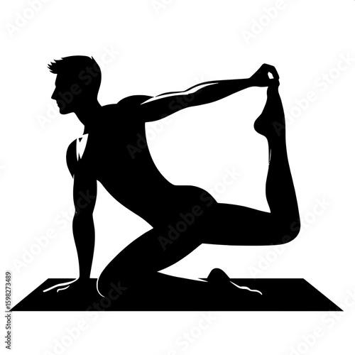 Black and White Vector Silhouette of a Man Doing Yoga Indoors