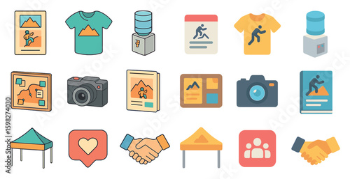 Business networking flat icons set – social, professional, corporate symbols