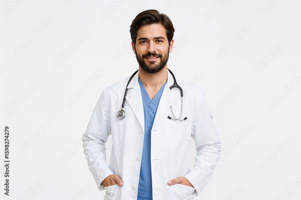 Professional male doctor wearing medical mask and stethoscope in white coat, healthcare worker portrait, medical professional photography for clinical use
Professional male doctor wearing medical mask and stethoscope in white coat, healthcare worker portrait, medical professional photography for clinical use