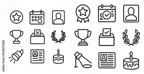 Badges and awards line icons set – trophy, achievement, recognition symbols