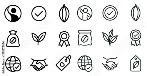 Organic and eco outline icons set – linear, green, sustainability and nature symbols