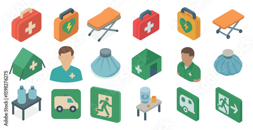 Emergency and rescue 3d icons set – first aid, healthcare, medical symbols
