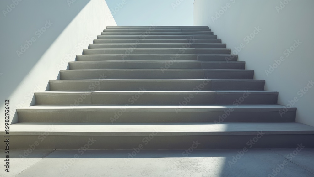 Empty staircase with natural light and shadow, minimalistic design, modern architecture, clean lines, upward perspective. Empty staircase with natural light and shadow, minimalistic design, modern architecture, clean lines, upward perspective.