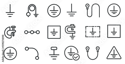 Electrical symbols outline icons set – circuitry, linear, wiring and engineering graphics