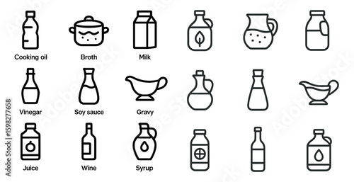Cooking ingredient outline icons set – line, linear, kitchen and pantry symbols