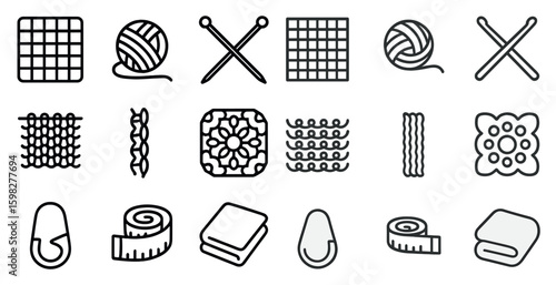 Knitting and crochet outline icons set – yarn, crafting, needlework graphics