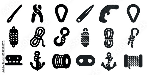 Nautical and marine solid icons set – silhouette, filled, sailing and sea symbols