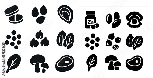 Food and nutrition solid icons set – filled, dietary, healthy eating symbols