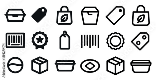 Eco-friendly packaging outline icons set – sustainable, recyclable symbols