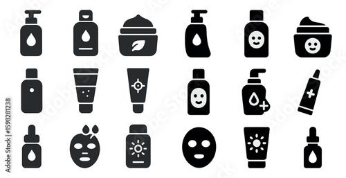 Skincare and beauty icons set – filled, solid, cosmetics and wellness symbols