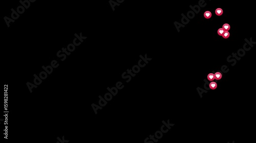 Hearts Icon social media Live streaming style animated icon. Alpha channel, transparent background. 4K resolution