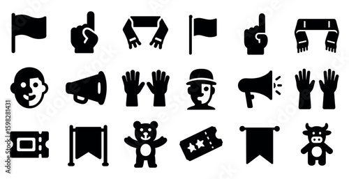 Sports fan silhouette icons set – cheering, support, celebration symbols