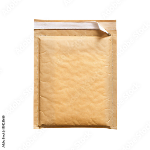 A well-sealed, padded envelope ready for shipping, showcasing a smooth, tan outer surface.