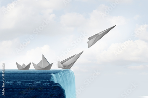 Photos Preparing For A crisis representing innovation to survive an impending problem through clever adaptation and transformation as a busuness success strategy concept woth origami paper sculptures