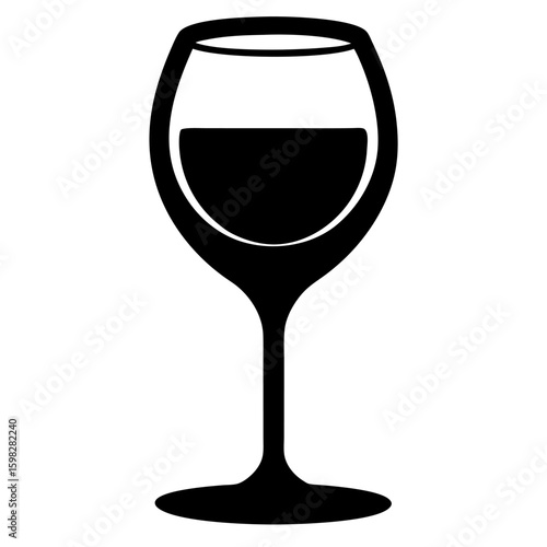 Elegant black silhouette of a wine glass on white background