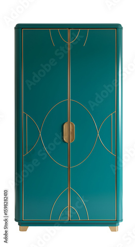 Teal Art Deco Wardrobe 3D Illustration Isolated
