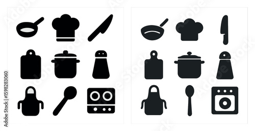 Kitchen tools solid icons set – flat, filled, cooking and culinary utensils