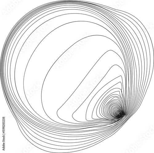 A circular design featuring a tripod-like shape formed by three distinct contours within the circular boundary.