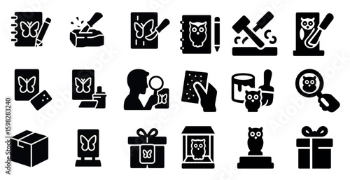 Art and craft solid icons set – filled, creative, diy design symbols