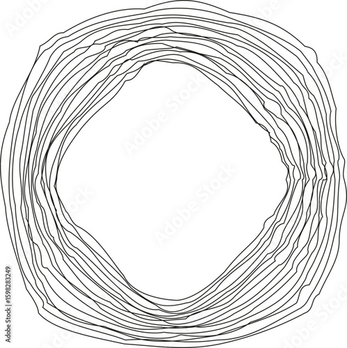 A design featuring a twisted circular loop, with spiraling lines creating a sense of depth and motion within a circular form.