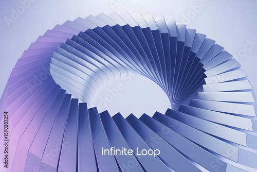 Abstract 3D rendering of an infinite loop or spiral staircase with a gradient of blue and purple tones