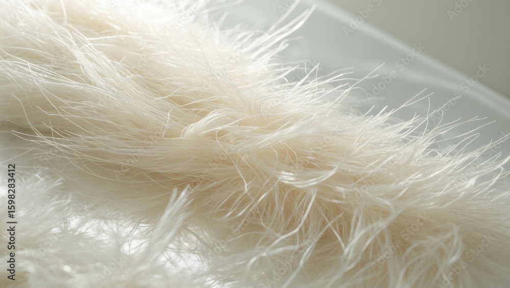 Fototapeta premium Close-up of soft, white feathers with fine, wispy details and a blurred background.