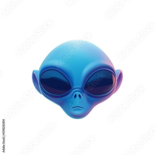 3D head, alien face. Realistic character, emoji, and alien icon on a white background. Vector illustration.