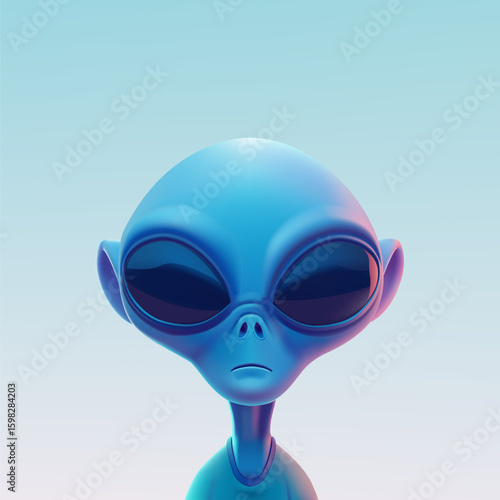 3D realistic alien character on a futuristic background. Intelligent extraterrestrial life. Vector illustration.