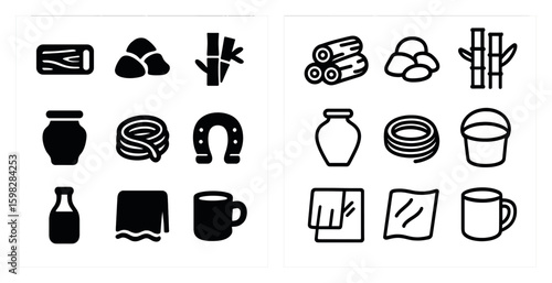 Home and kitchen silhouette icons set – filled, domestic, household essentials