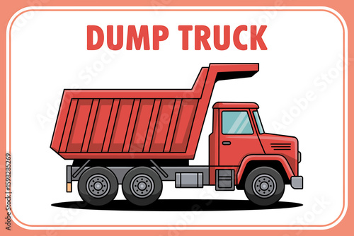 A Cheerful Vintage Style Cartoon Illustration of a Dump Truck with Classic Appeal and Vintage Charm