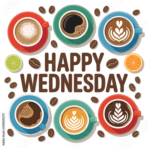 A Cheerful Coffee-Themed Wednesday A Vibrant Illustration for Mid-Week Motivation