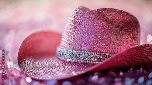 Pink cowboy hat adorned with sparkling rhinestones.