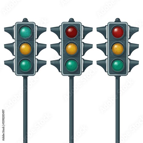 Traffic Light Trio Identical Digital Illustration of Three Traffic Signals