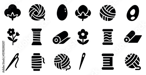 Knitting and sewing silhouette icons set – yarn, needle, fabric crafting tools