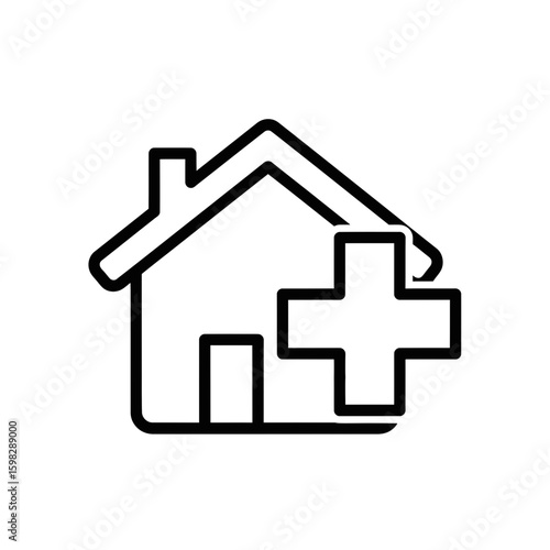 Public health home icon with medical cross symbol