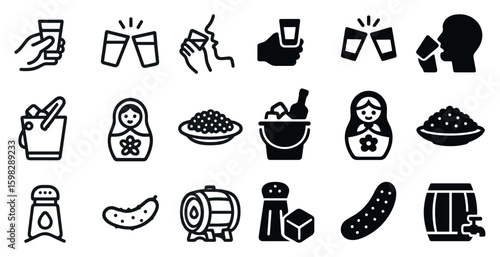Beverage celebration outline icons set – drinks, cocktail, party symbols