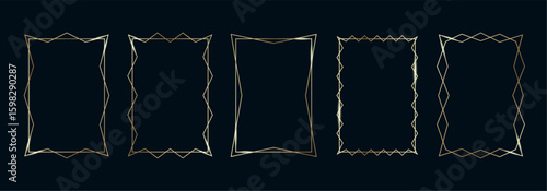 Golden Frames Set. Thin Line Gold Borders Luxury Minimalist Collection. Premium Vector Brass Outline Geometric Rectangles. Linear Decorative Banners with Black Background Isolated