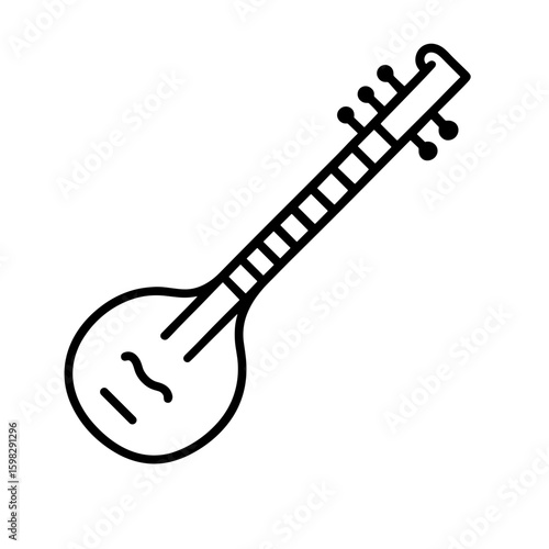 Sitar Icon Representing Indian Classical Music and Culture (Outline)