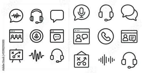 Communication line icons set – outline, speech, conversation, and chat symbols