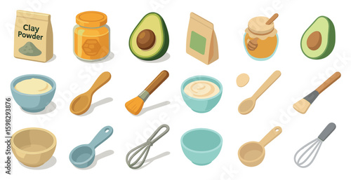 Natural skincare isometric icons set – beauty, wellness, self-care symbols