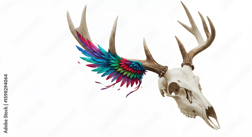 Fototapeta premium Colorful abstract deer skull with painted wings