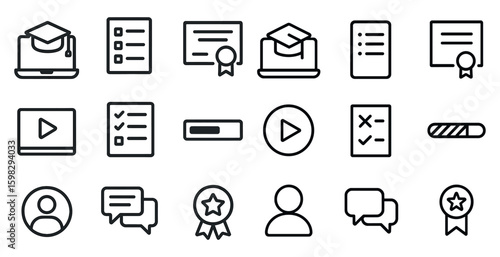 Education and learning icons set – outline, linear, academic and school symbols