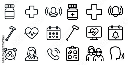 Healthcare and medical icons set - outline, linear, health and wellness symbols