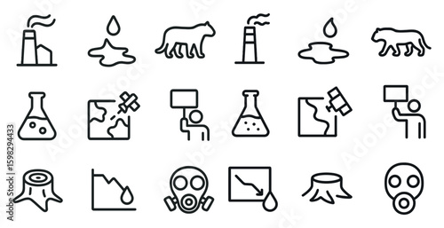 Environmental protection outline icons set – recycle, nature, eco-friendly symbols
