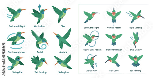 Bird flight silhouette icons set – dive, hover, aerial movement symbols