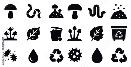 Nature and environment icons set – filled, solid, ecological, recycling symbols