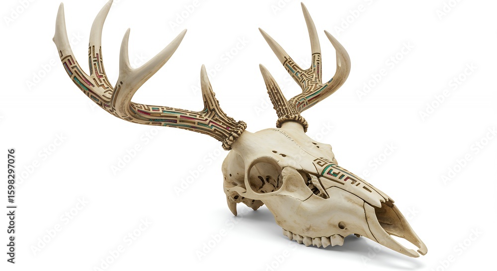 Fototapeta premium Deer skull and antlers isolated on white background