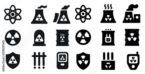 Nuclear energy silhouette icons set – power, atomic, radiation symbols