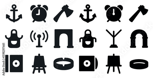 Home and garden solid icons set - filled, household, tools and decor symbols